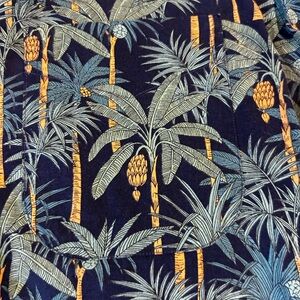 Gitman Brothers Navy Palm-Print Button-Down Shirt with Blue and Yellow Accents